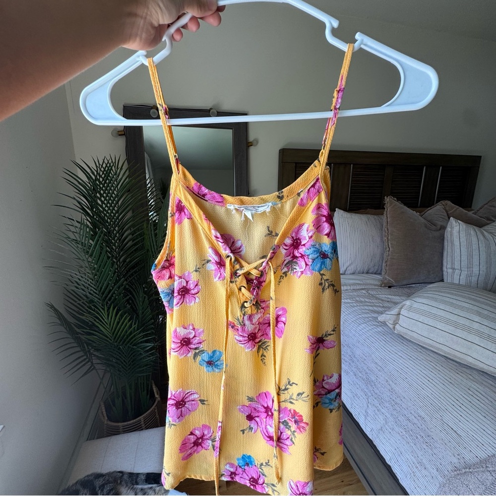 Hope Rose Printed Lace-Up Tank Top
